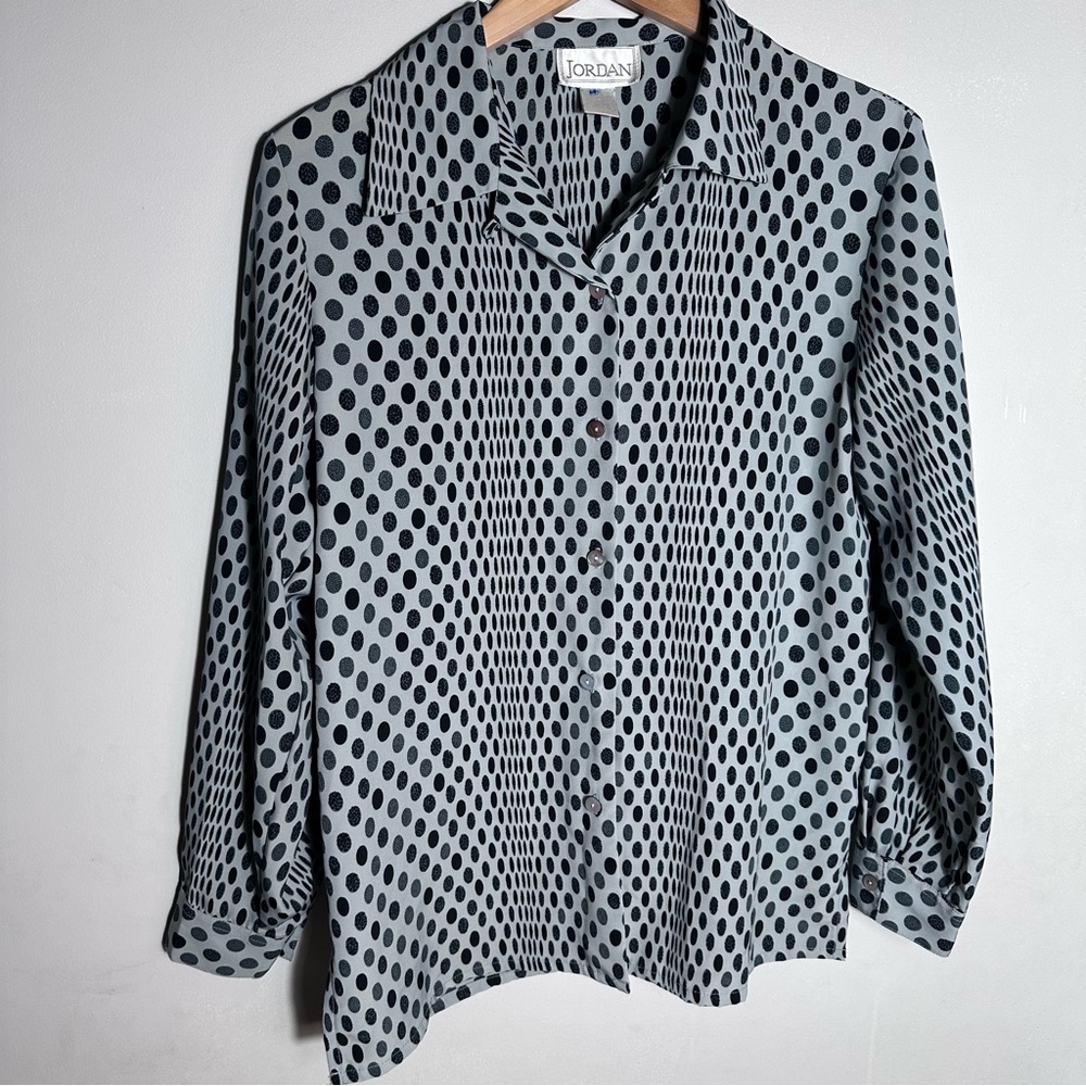 Vintage Jordan Women's Black Dot Button-Down Top